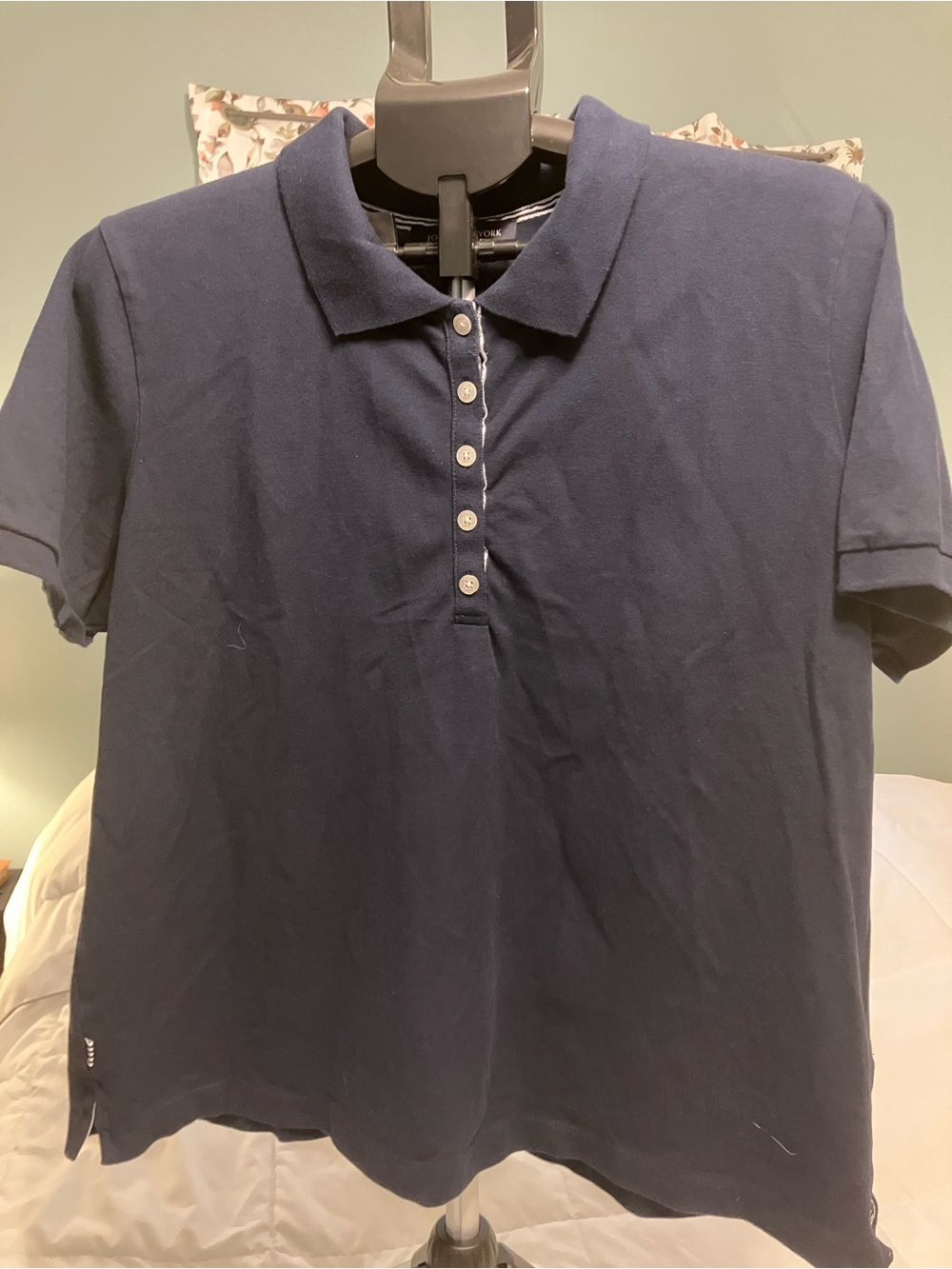 Jones New York Signature Woman Navy Polo Shirt 2X Short Sleeve Cotton Blend